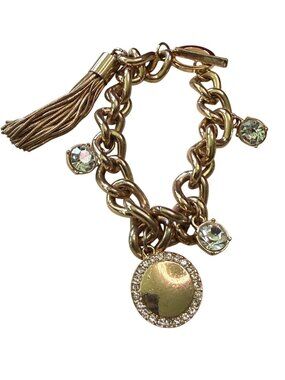 Gold-Tone Chain Bracelet  Rhinestone Accents & Tassel Charm